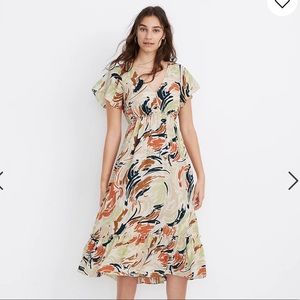 - NWT MADEWELL ruffled fluttered sleeve fall colored midi dress
